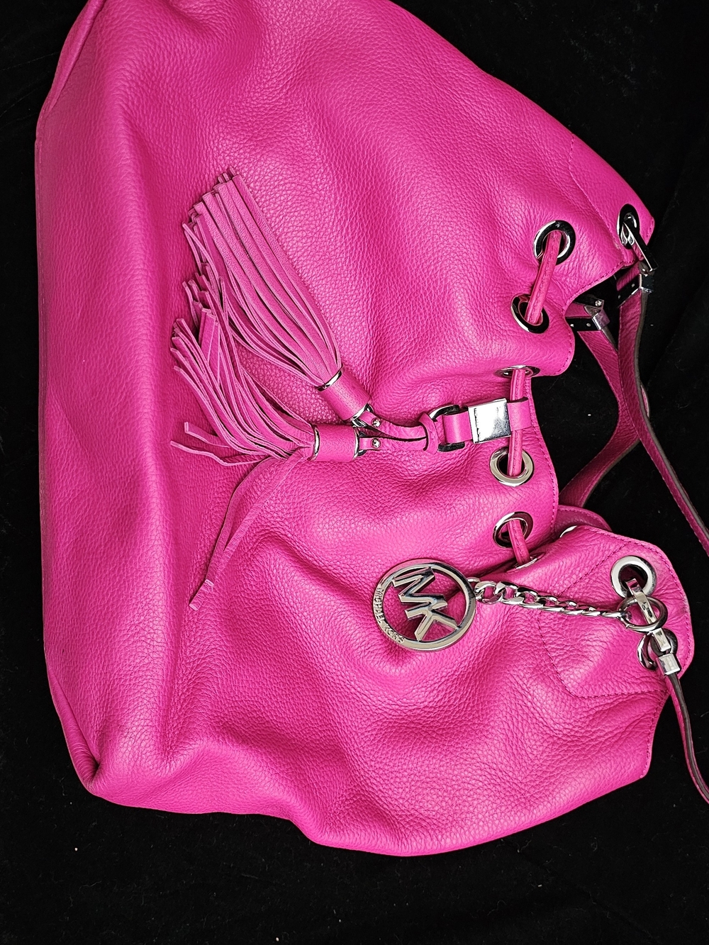 Michael Kors Fuchsia Leather Tassel Hobo Bag